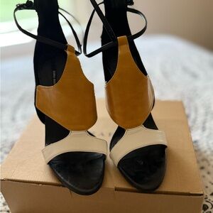Zara Black Mustard Cream Leather Strappy Heels